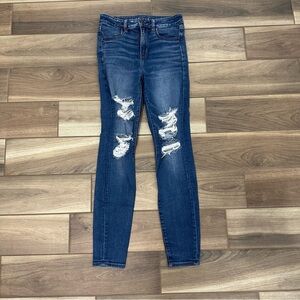 American Eagle Blue Skinny Jeans with Distressed Details